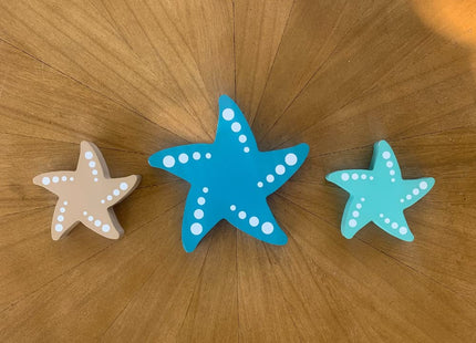 Sukha Home Starfish Beach House Decor - 3pc Set for Seashell Decor, Themed Bathroom Coastal Farmhouse Tiered Tray and Figurine, Teal Blue, Aqua Marine, Sand
