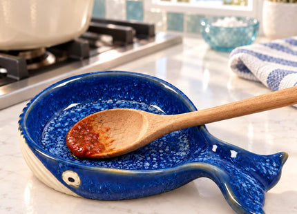 Cute Whale Ceramic Spoon Rest for Kitchen, Jewelry Tray & Ocean Decor