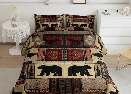 Kids Cabin Bear Comforter Set Wolf Printed Bedding Set for Boys Children