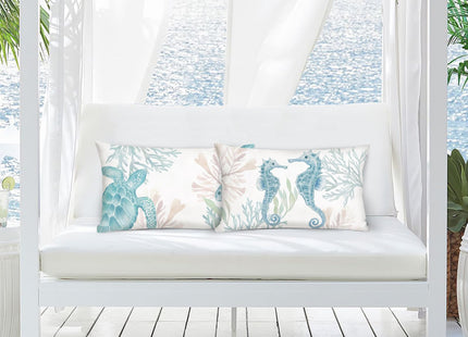 Bonhause Ocean Beach Throw Pillow Covers 12 x 20 Inch Seahorse Turtle Starfish Coastal Outdoor Decorative Pillows Soft Velvet Cushion Cases for Couch Sofa Bed Home Decor Set of 2