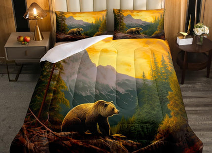 Rustic Lodge Bear Bedding Set Queen Size,Westurn Country Hunting Wild Animal Comforter Set for Adults Men Boys,Nature Woodland Mountain Adventure Duvet Insert Retro Microfibre Soft Quilt,3 Piece
