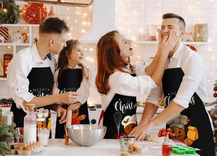 Jecery 2 Pcs Christmas Apron for Women Men Gingerbread,Gingerbread Black