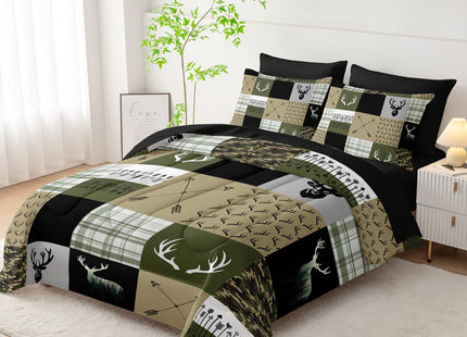 Nttopship Hunting Camo Comforter Sets Bed in A Bag Twin Size 7PCS Red Bedding Set，Deer Hunting Camo Comforter Set,Bed Sheet Set Hunt Deer for Girls Boys Kids,Microfiber Lightweight All Season