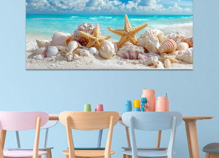 BewDalky Coastal Seashell Conch Canvas Wall Art Summer Beach Pictures Seaside Starfish Bathroom Wall Decor Modern Blue Ocean Theme Artwork Prints for Living Room Bedroom Home Decoration 23" x 46"