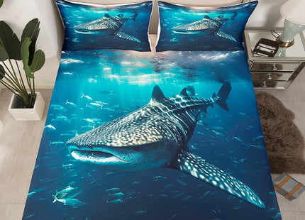 Shark Bed Sheet Set Whale Shark Bedding Set Ocean Marine Theme Fitted Sheet for Boys Girls Kids Room Decor Sea Underwater World Lightweight Bed Cover Twin Size with 1 Pillow Case
