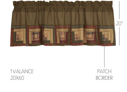 VHC Brands Tea Cabin Rustic 20"x60" Log Block Border Valance Green Thanksgiving Rod Pocket Patchwork Cotton Plaid Kitchen Window Curtains