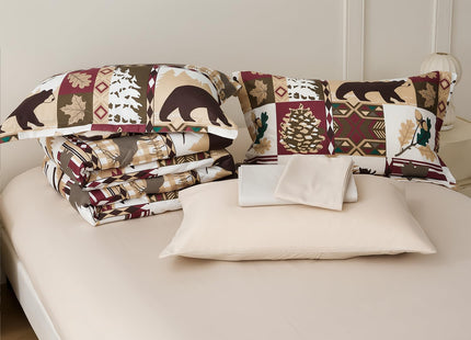 Smuge Lodge Moose Comforters Queen Size Set - 7 Pieces Lightweight Bed in a Bag Bear Rustic Cabin Country Comforter Sets Queen Bed, Down Alternative Bedding Sets, Sheets, Pillowcases & Shams(Red)