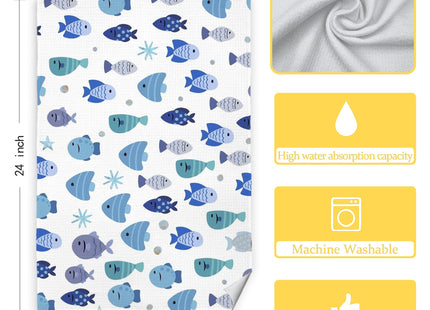 CIOJUNE Cute Coastal Beach Fish Decorative Dish Hand Towels for Bathroom Kitchen Set of 2 - Coastal Beach Fish Bathroom Kitchen Decor, 16x24 in
