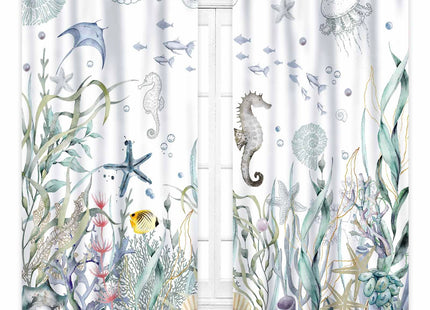 Nautical Beach Curtains,Coastal Seahorse Undersea Animal Blue Bedroom Kids Room Drapes Treatments,Ocean Coral Summer Living Room Bathroom Window Curtains 2 Piece Set,42X54 Inch