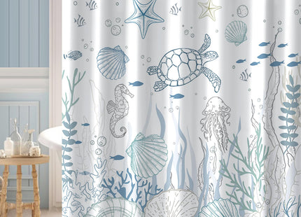 TYLCLTX Blue Ocean Shower Curtain Beachy Turtle Seashe Shower Curtain for Bathroom Nautical Coastal Printing Waterproof Fabric Bathroom Decor 72x72inch