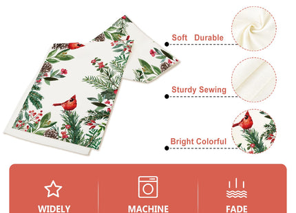 Cloudfomila Winter Red Cardinal Table Runner Pine Branch Berry Burlap Table Runners, Christmas Xmas Seasonal Coffee Table Center Decor for Home Kitchen Dining Party Indoor Outdoor 13x36 Inch