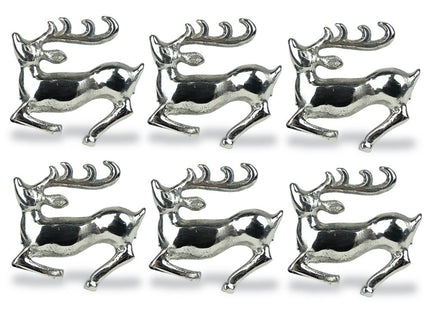 DII Christmas Thanksgiving Holiday Tabletop Décor Collection Decorative Napkin Ring Holder Set, 2.5" Diameter, Silver Reindeer, 6 Piece