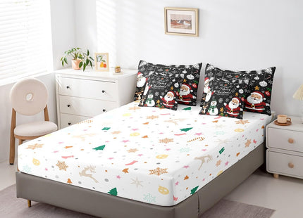 Erosebridal Christmas Twin 7 Piece Comforter Set Snowman Santa Claus Bedding Set Xmas Pine Tree Leaves Snowflake Bed in A Bag with Sheets for Kids Adults Winter Holiday Happy New Year Bed Set