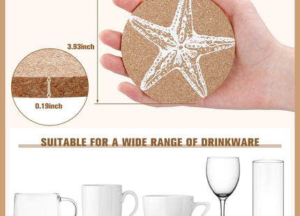 Ferrochef 12 Pcs Coastal Coasters for Drinks Beach Cork Sea Shell Mat Gift