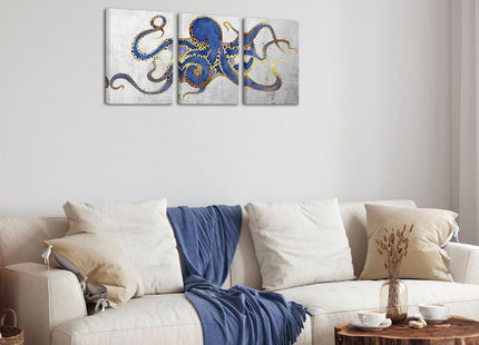 Carestar 3 Piece Octopus Wall Art Painting Navy Blue Marine Animal Picture Print On Canvas Ocean Life Poster for Bathroom Bedroom Home Decor Decoration Gift Easy To Hang 12"x16"x3PCS