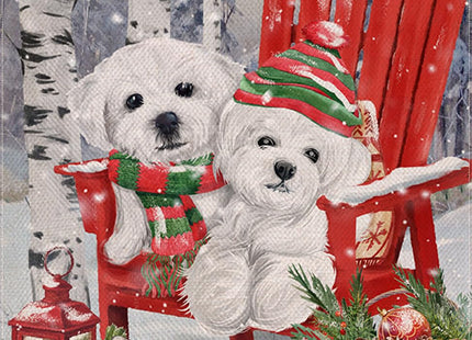 Covido Home Decorative Welcome Winter Bichon Frise Dogs Red Chair Garden Flag, Puppy Pinecone House Yard Ice Skates White Birch Trees Outside Decoration, Christmas Lantern Outdoor Small Decor 12 x 18