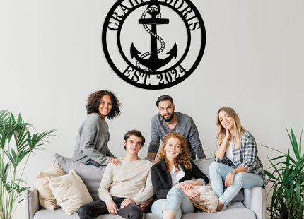 Personalized Anchor Metal Signs, Custom Anchor Nautical Name Sign, Monogram Large Metal Wall Decor, Last Name Sign, Present for Baba