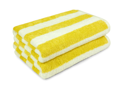 Amazon Basics 100% Cotton Beach Towel, Soft & Absorbent, Fast Drying, Cabana Stripe, Large 30" x 60", Yellow, 2-Pack