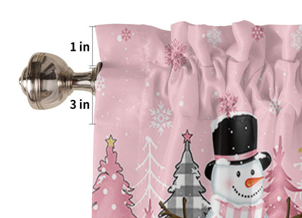 T&H XHome Christmas Valances for Kitchen Windows, Pink Winter Xmas Tree Forest Snowman Valance Rod Pocket Window Curtain for Bathroom Cafe Basement, Farmhouse Small Window Treatment, 60" W x 18" L