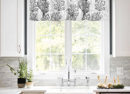 Hokiten Black Gray Coral Coastal Curtains Valance and Tier Set, Beach Nautical Rod Pocket Tier Curtain 24 Inch Length, Summer Small Window Treatment Panel Drapes for Kitchen Sink, 54" x 18"+55" x 24"