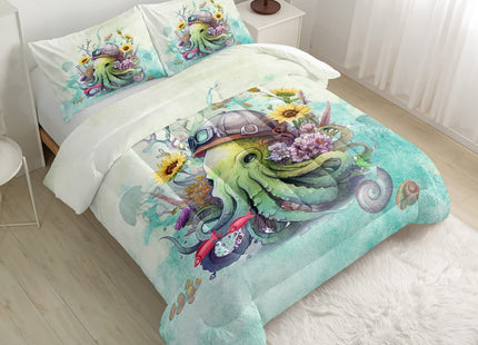 CVHOUSE Octopus Comforter Set - Queen Size, Kids Bedding Set with Octopus Quilt & Duvet - Ocean Bedroom Decor, 3 Pieces