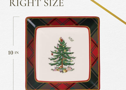 Spode Christmas Tree Tartan Plaid Square Serving Platter