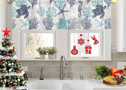 SODIKA Kitchen Curtain Valance for Windows Nautical Theme Sea Turtle Coral 1 Panel, 54 x 18 Inch Rod Pocket Valance Window Treatments Short Curtains for Bathroom Bedroom