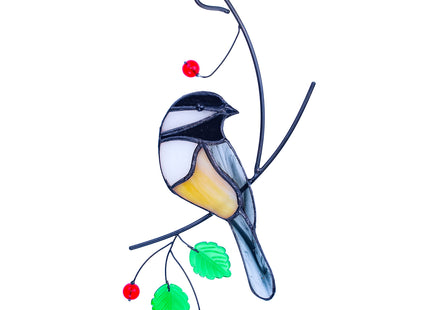 Lolitarcrafts Chickadee Stained Glass Suncatcher Bird Stained Glass Window Hangings for Window Decoration