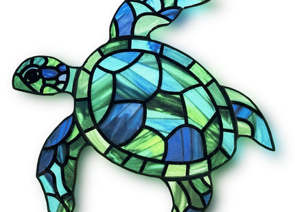 Sea Turtle Suncatcher Decor, Sea Turtles Stained Glass Window Hanging for Turtle Lovers, Wall Decor for Indoor Outdoor.
