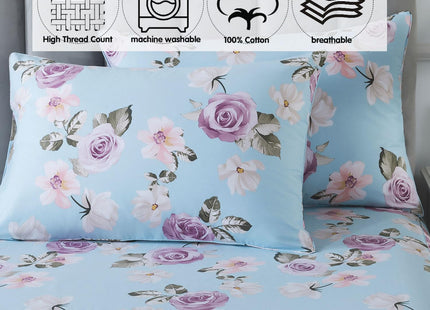 FADFAY Bed Sheets Set 100% Cotton Queen Beach Bedding Nautical Light Blue Starfish Super Soft Hypoallergenic Kids Unisex Deep Pocket Fitted Sheet 4-Pieces
