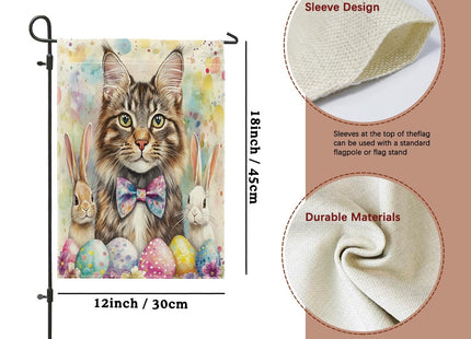 Spring Easter Maine Coons Cats Garden Flags 12x18 Inch Double Sided for Outside, Cute Bunny Eggs Pattern Standard Canvas House Flags, Pet Front Yard Backyard Lawn Flags