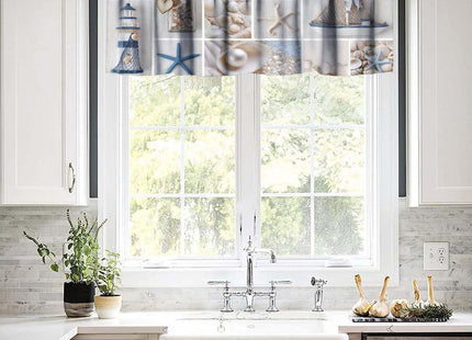 SXXLDNG Nautical Curtain Valance for Windows Living Room Kitchen Farmhouse, Coastal Lighthouse Starfish Short Rod Pocket Tier Curtain Window Treatment, 1 Panel 54x18