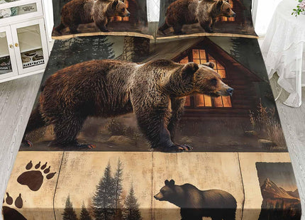AILONEN Boys Rustic Bear Bedding Set Twin XL Size,Wildlife Hunting Fitted Sheet with 2 Pillowcases,3 Pieces Bear Paw Printed Soft Sheet Set