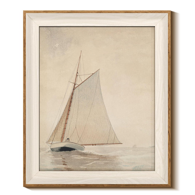 InSimSea Framed Canvas Wall Art of Large Coastal Sailboat - Wall Decor Classical Coastal Art Work Living Room Decor, White Sailboat Sea Gallery Oil Painting Art, Large Home Decor Artwork 10x12In