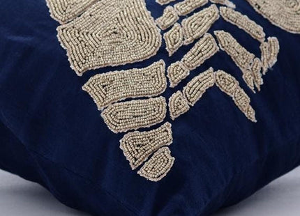 The HomeCentric Throw Pillow Cover 22x22 inch (55x55 cm) Navy Blue Pillow Cover, Beaded Lobster Sea Creatures Ocean Beach Theme Linen Throw Pillow Cover, Floral Mediterranean - Lobster At The Shore
