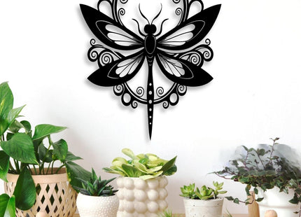 LIYOUYA Dragonfly Metal Wall Decor - Animal Decor Black Floral Dragonfly Wall Art Home Decor for Living Room, Bedroom, Patio, Garden (Black)