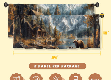 Bear Curtain Valance for Windows 2 Pack Lodge Cabin Rustic Farmhouse Wild Animal Rod Pocket Printed Curtain Valances Short Tier Curtains for Kitchen Living Room Bathroom Bedroom 54 x 18 Inch