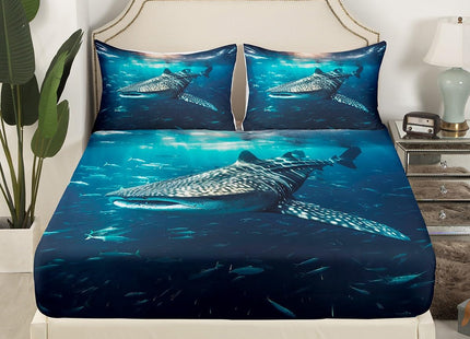 Shark Bed Sheet Set Whale Shark Bedding Set Ocean Marine Theme Fitted Sheet for Boys Girls Kids Room Decor Sea Underwater World Lightweight Bed Cover Twin Size with 1 Pillow Case