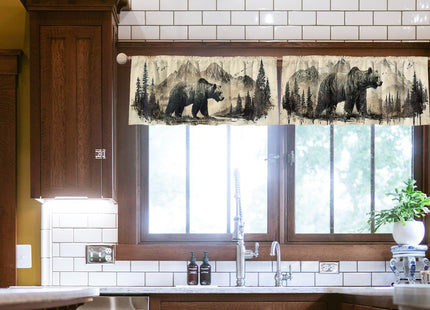 Wssklovj Bear Valance Curtain for Windows 4 Pack Mountain Forest Wood Wildlife Rod Pocket Printed Curtain Valances Short Tier Curtains for Living Room Bathroom Bedroom 54x18 Inch
