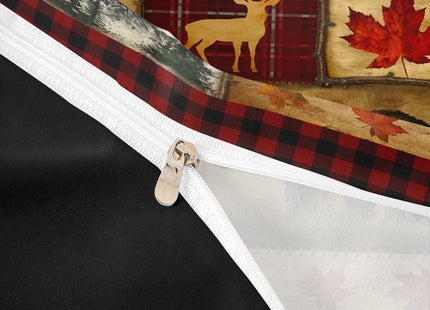 Bear Cabin Plaid Duvet Cover King, Rustic Farmhouse Comforter Cover, Retro Hunting Deer Bedding Set, Country Woodland Pine Tree Bed Cover, Maple Leaf Lodge Decor Quilt Cover, Red Black Brown