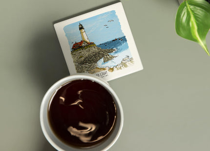Lantern Press Portland Head Lighthouse, Maine, Line Drawing (Absorbent Ceramic Coaster, Single, Cork Back, Kitchen Table Decor)