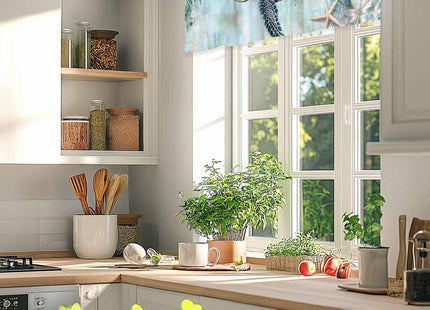 Nautical Coastal Valance for Windows, Beach Sea Turtle Starfish Ocean Ocean Rod Pocket Curtain Valances for Living Room Bathroom Underwater World Window Treatment Valances 60"W x 18"L, 1 Panel