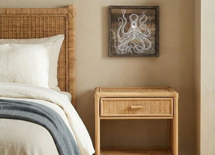 Octopus Bathroom Wall Art Decor: Ocean Sea Theme Wood Print Picture Framed Maine Life Coastal Artwork Beach Nautical Animal Painting for Bedroom Home Office 12x12 Inch
