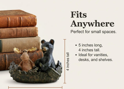 The Bridge Collection Canoeing Moose & Black Bear Figurine