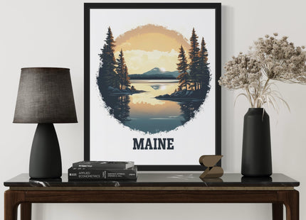Maine Unframed Poster Art Print - States Landscape Nature Scenery Painting illustrations Wall Art for Bedroom Bathroom Living Room Decor 108 (Maine, 10"L x 8"W, Unframed)