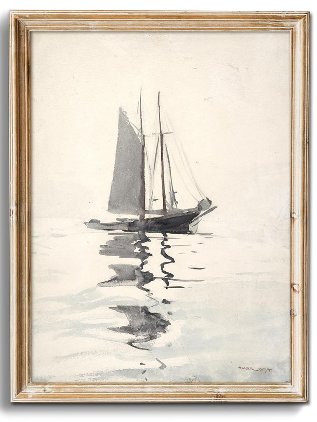 uniro Vintage Coastal Sailboat Wall Art Prints, Neutral Nautical Wall Decor Lake Sea Wall Painting Canvas Prints, Antique Boat Drawing for Coastal Decor, Vintage Nautical Painting Picture Artwork for Bedroom Bathroom Living Room decor ( 8" x 10"-UNFRAMED)