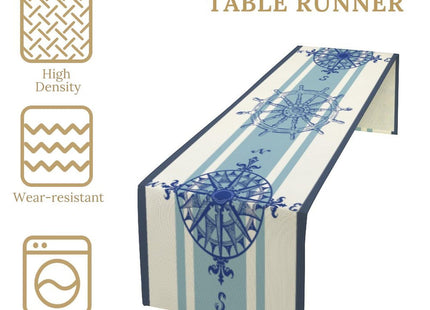Nautical Compass Table Runner Vintage Navy Blue Striped Coastal Compass Spring Summer Ocean Theme Dinner Runner for Farmhouse Kitchen Dining Party Holiday 13x36in