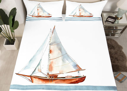 Feelyou Sailboat Printed Sheet Set Nautical Decor Bed Sheets for Kids Boys Girls Sea Adventure Bed Set Ocean Themed Modern Sheets Bedroom Collection 3Pcs Twin Size