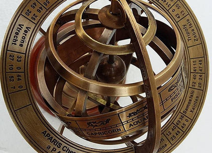 FYNJREX 5" Nautical Brass Armillary Sphere World Globe Astrolabe On Wooden Base Maritime Nautical Décor gift