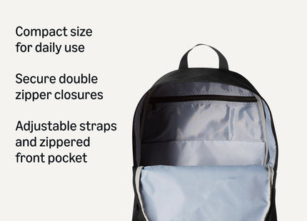 Amazon Basics Backpack for School, Travel, Study with Padded Adjustable Shoulder Straps, Spacious Compartment, Water Bottle Pockets, Durable Classic Design, Black